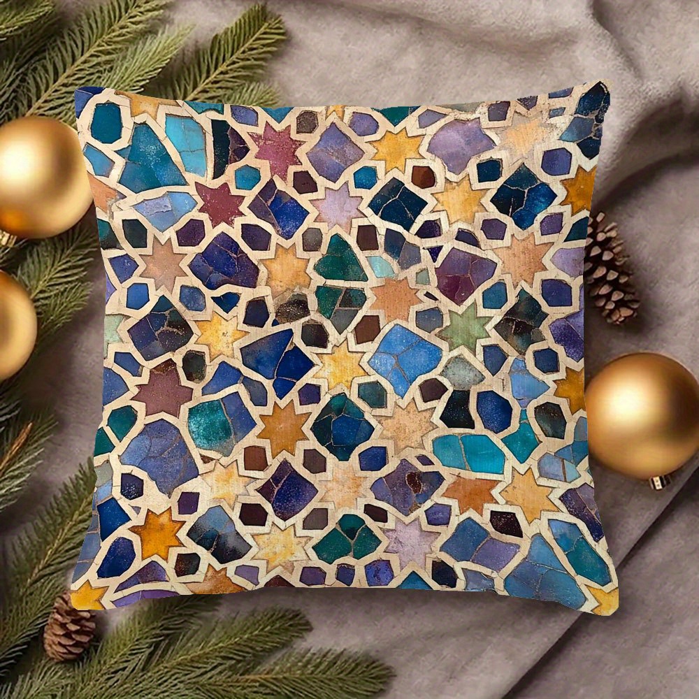TEMU 1 de almohada de 18X18 pulgadas, con diseño de mosaico Zellige marroquí, con cremallera, ideal para uso decorativo en sofás y dormitorios