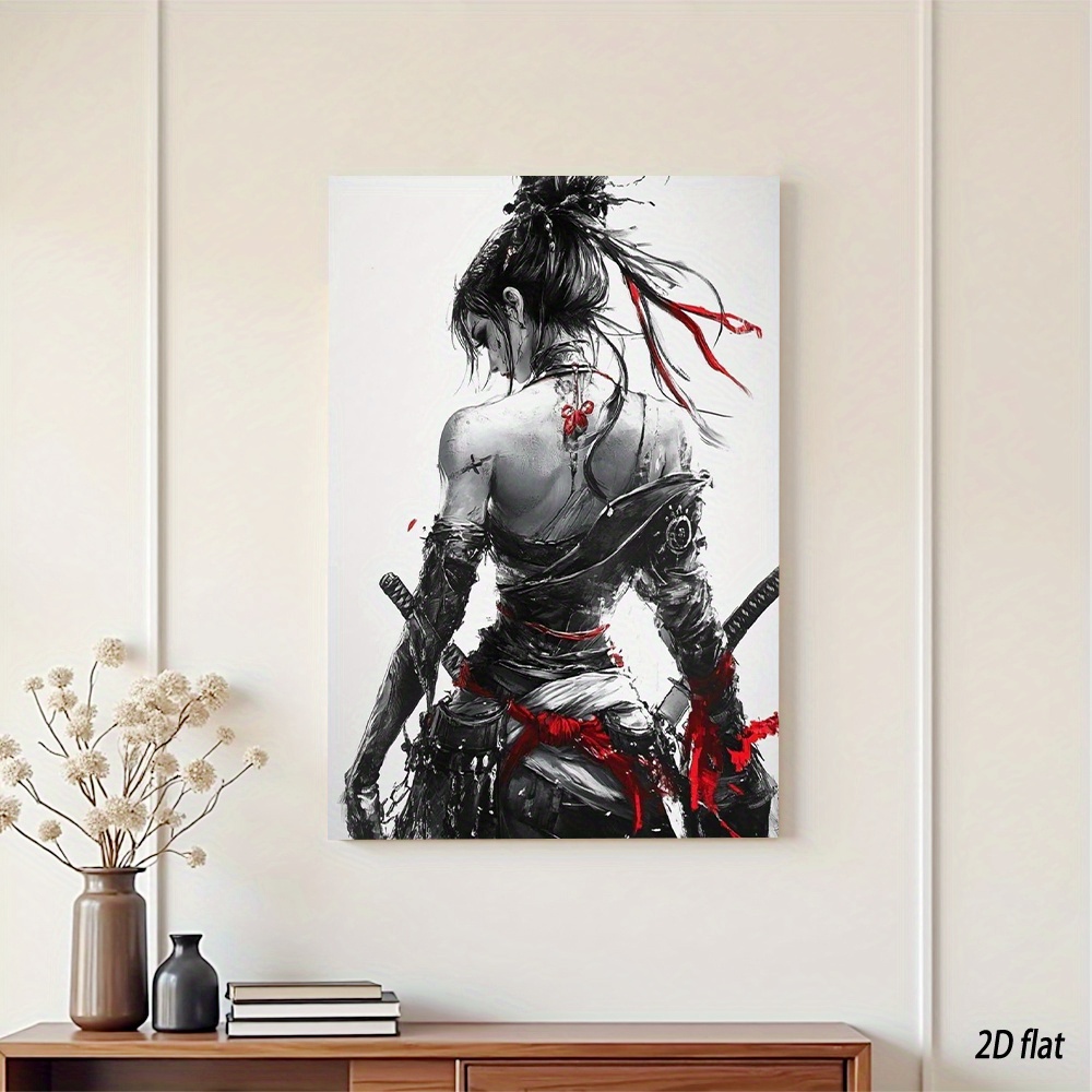 TEMU 2d Flat, 1pc Frameless Canvas Wall Art - Japanese Anime Style, 2d Flat Print, Hairstyle And Armor Design, Suitable For Home, Office, Cafe, Or