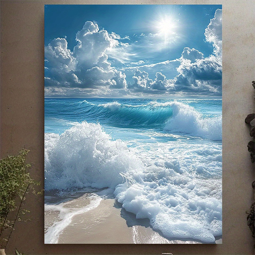 TEMU 2d Flat, 2d Flat, A 2d Flat Canvas Print Measuring 30.48x40.64 Cm, Showcasing A With And Ocean Waves, Designed For Wall Decoration With A