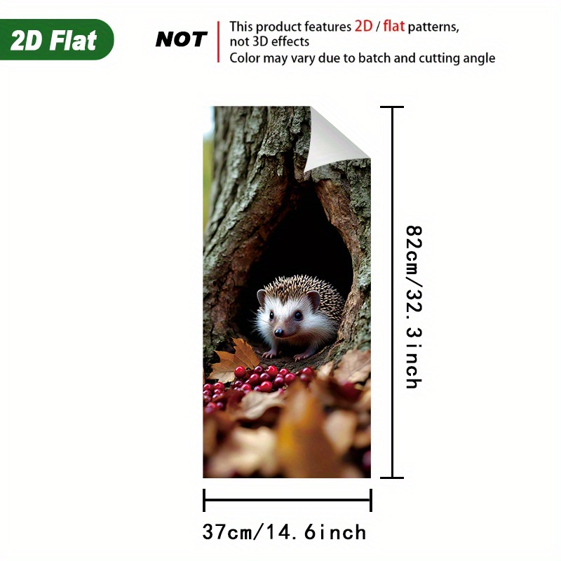 1pc 2d Adorable Hedgehog Looking Out From A Hole 37 × 82cm Trash Can Sticker Mural, Outdoor Trash Can Decor, Self-adhesive And Removable, Ideal For Kitchen Trash Can Stickers