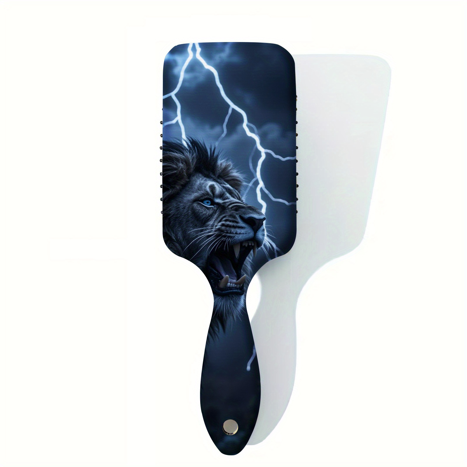 1 stuk Blauwogige Leeuw Haarborstel - met Bliksemaccent Ontwerp, Hoofdhuid Massagekam voor Nat/Droog, Krullend/Lang/Normaal Haar - Lichtgewicht Styling Borstel voor Vrouwen & Mannen, Stijlvol Badkamer Decoratie, Decoratieve Haarkam, Gladde Haren, Thuisverzorging, 2D Plat
