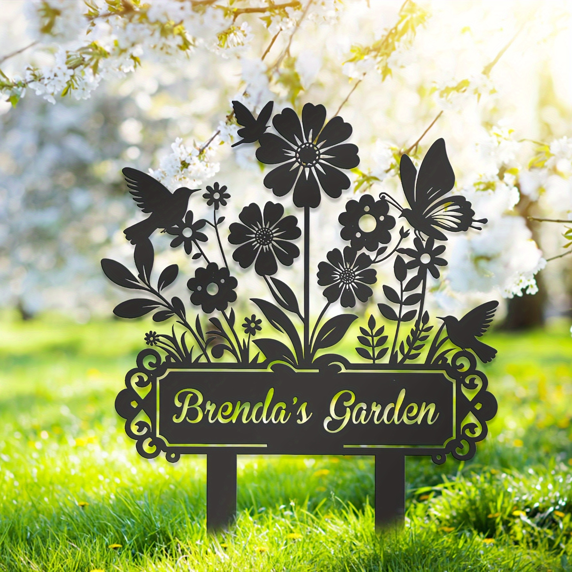 TEMU Customizable Floral Plaques And Gardening Iron Signs, Personalized Gardening Gifts, Garden Name Tags, Gifts For Her, Outdoor Decor, Garden