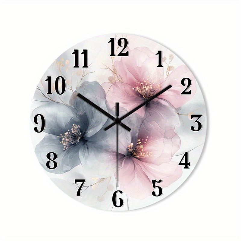 E-shop 1 Stück Moderne Minimalistische Runde Wanduhr – Leise, Nicht-Tickendes Holzgehäuse, Abstrakte Blumenmuster, Geeignet für Wohnzimmer,