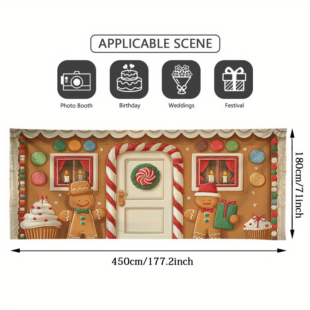TEMU 1 pièce Bannière de Porte Maison en Pain d'Épice de Noël - Décoration Vinyle pour les Fêtes d'Hiver avec Canneberges, Bonhommes de Neige &