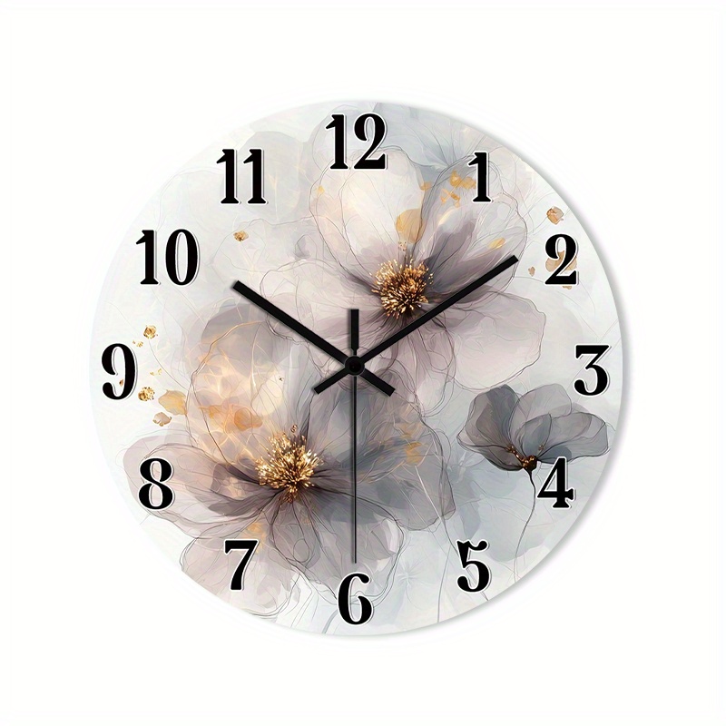 E-shop 1 Stück 2D Flache Wanduhr Nicht , Runde Uhr mit Abstrakter Blumenkunst Blütenblättern. Design für Esszimmer, Flur, Arbeitszimmer, Homeoffice,