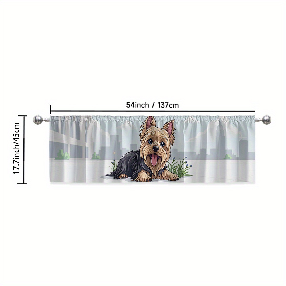 TEMU 1pc Window Curtain - Modern Window With Cute Yorkshire Terrier , Machine Washable Polyester Fabric Window Drapery For Kitchen, Living Room,