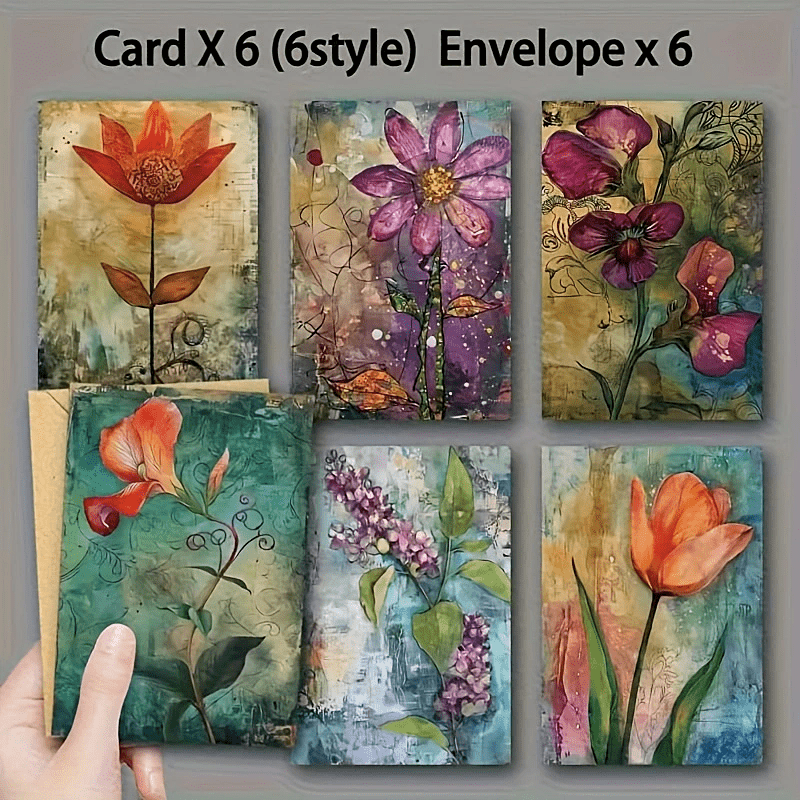 TEMU Ensemble de 12 cartes de vœux florales printanières, comprenant 6 cartes et 6 enveloppes - floraux aquarelles , adaptés aux anniversaires, à la