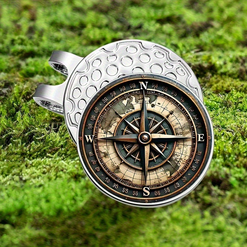 TEMU 1pc Stylish Vintage Style Compass, Nautical Theme Magnetic Hat Clip, Iron Golf Ball Marker Accessories, Easy For Golfers To Install And Remove