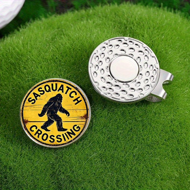 TEMU 1pc Funny Crossing Warning Sign Magnetic Hat Clip - Magnetic Golf Ball Marker With Sasquatch Design, No-screw Grip For Golf Hats - Perfect Golf