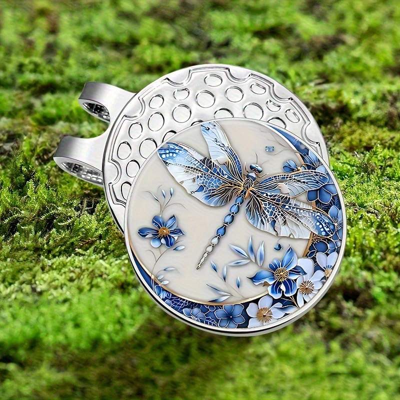 TEMU 1pc Floral Porcelain Plate Magnetic Hat Clip - Iron Golf Ball Marker Accessory, /remove, Stylish Golf Course Accessory For Golfers, Outdoor