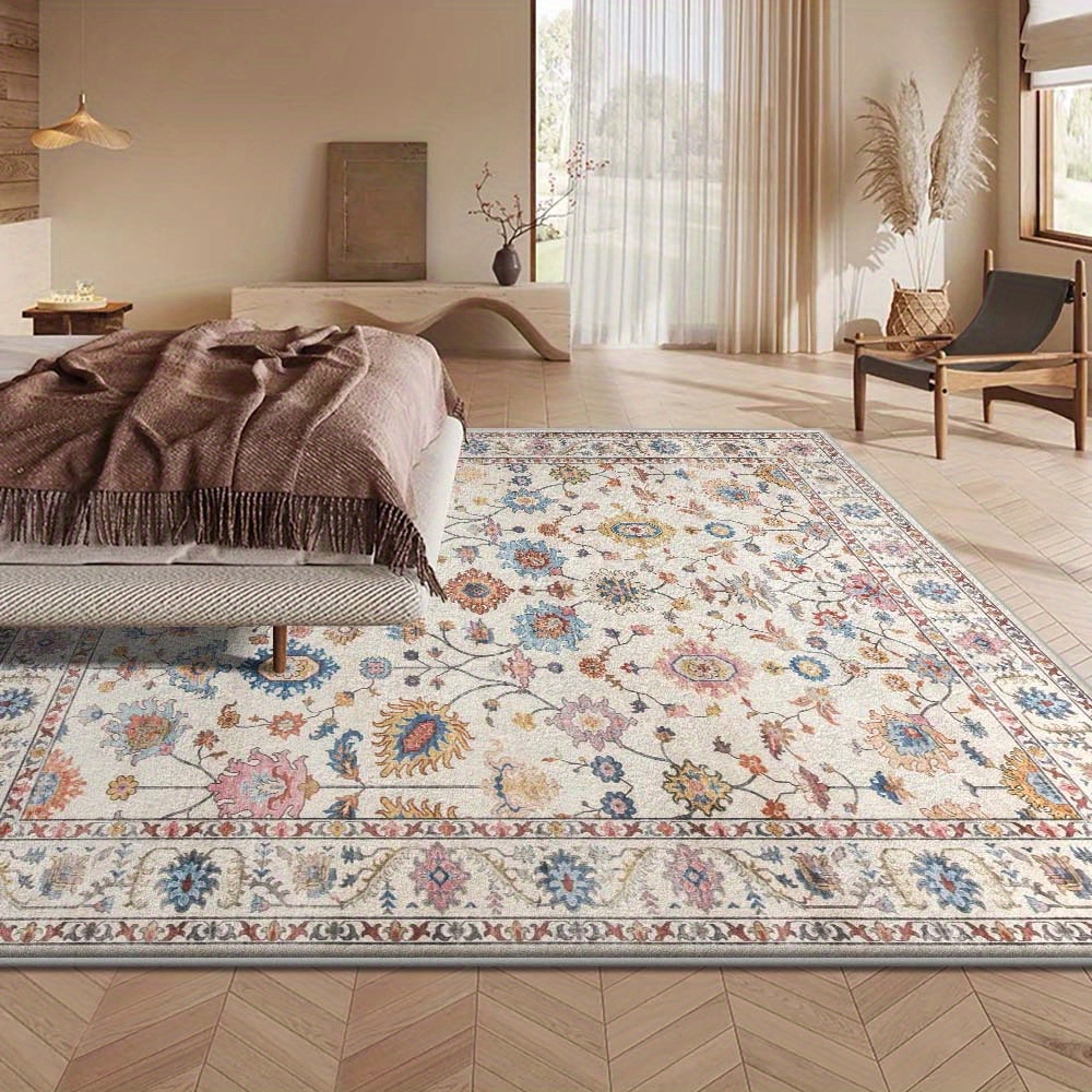 TEMU 1pc 2026 Velvet Rug, Minimalist Vintage Style, Machine Washable, Soft And Comfortable, Suitable For Living Room, Bedroom, Office, And Kitchen,