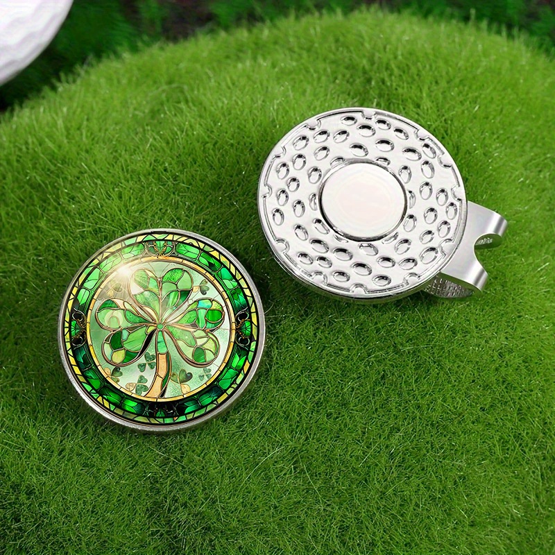 TEMU 1pc Irish Shamrock Magnetic Hat Clip & Golf Marker - Stained Glass Window With Shamrocks, Magnetic Clip Suitable For Golfers, Irish-themed For