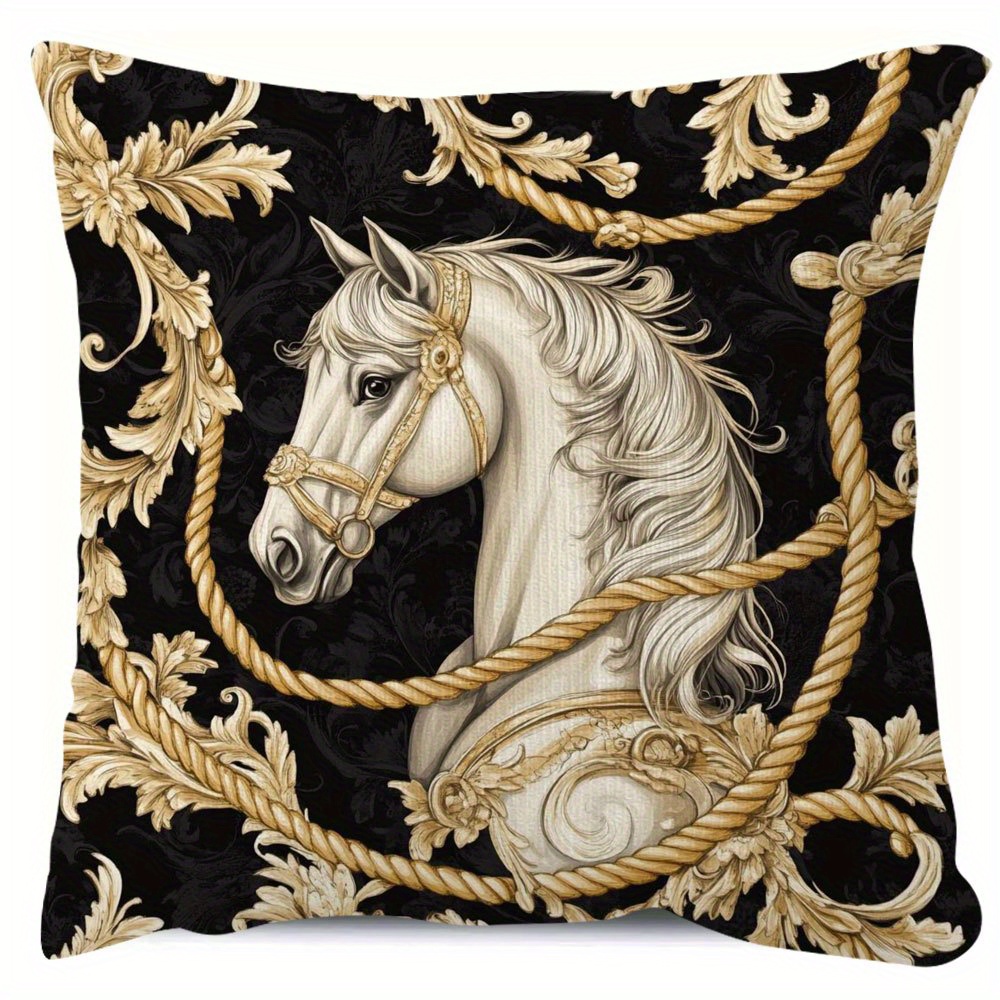 TEMU 1pc, 2d Flat Printing, Short Pillowcase, Horse Anrope Baroque Pillow Covers, Single-sided Printing, 18inch*18inch, Suitable For Sofa, Living