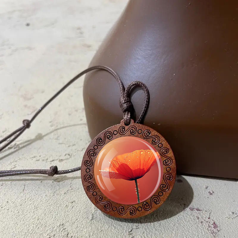 Wooden Pendant Necklace with Water Droplets, Unisex