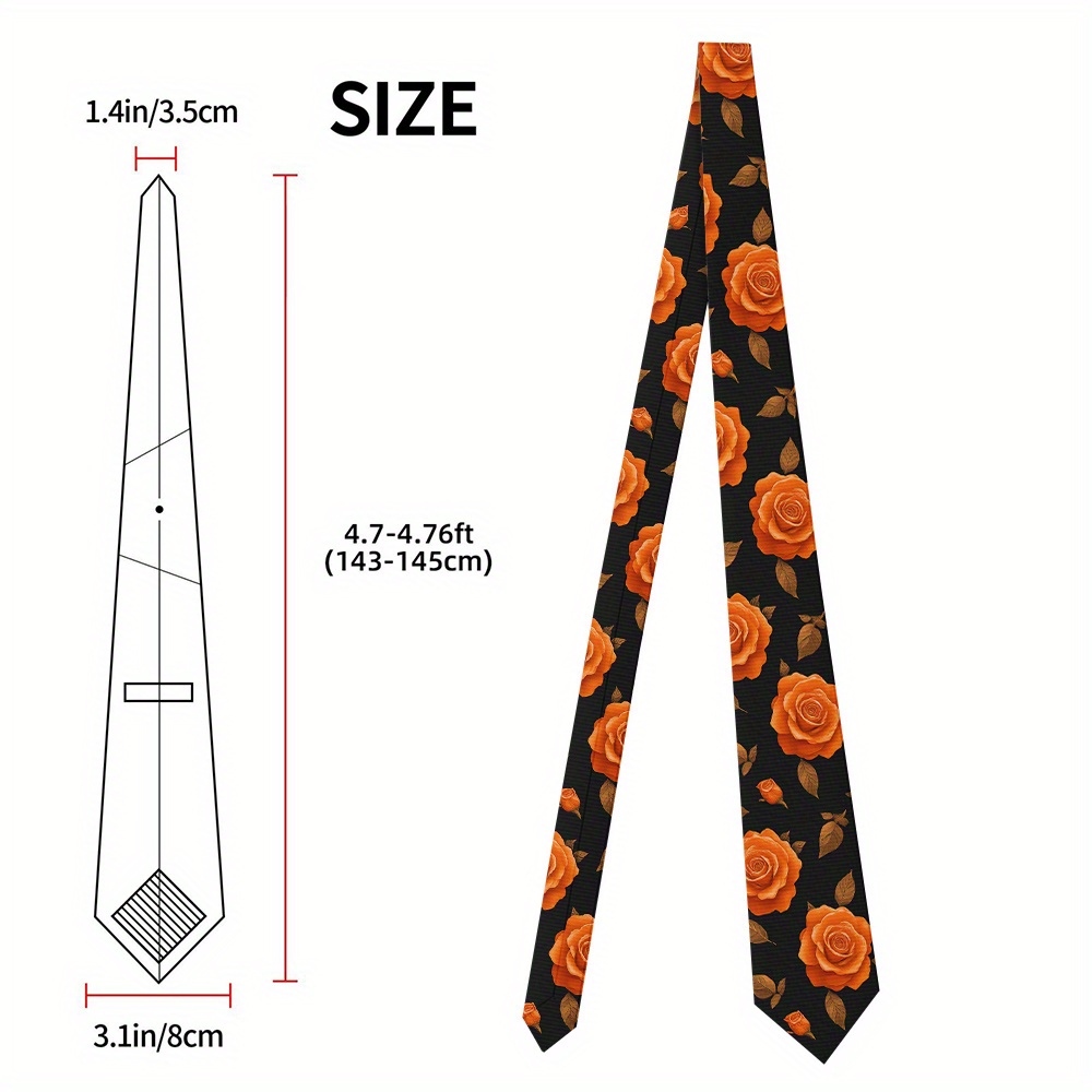 TEMU 1pc Vibrant Orange Roses Floral Tie - Printed Unisex Polyester Tie For , Perfect For , Father's Day Gift, And Stylish Outfits, Event Accessory |