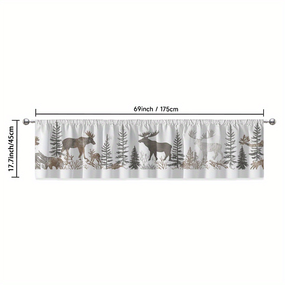 TEMU 2d Flat - 1pc, 2d Flat Printing Bear Moose Trees And Mountains Rustic Cabin Valance Curtain, Versatile Polyester Fabric (without Rod), Perfect