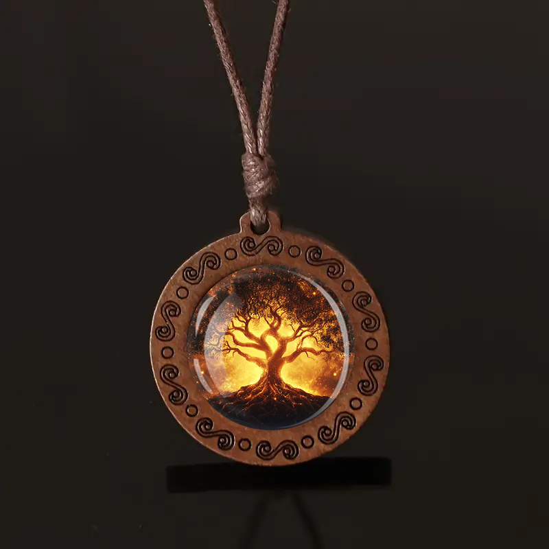 Image of Wooden Pendant Necklace - Magical -the-, Adjustable Rope, Unisex For Daily Wear & Gifting, Tree Necklace