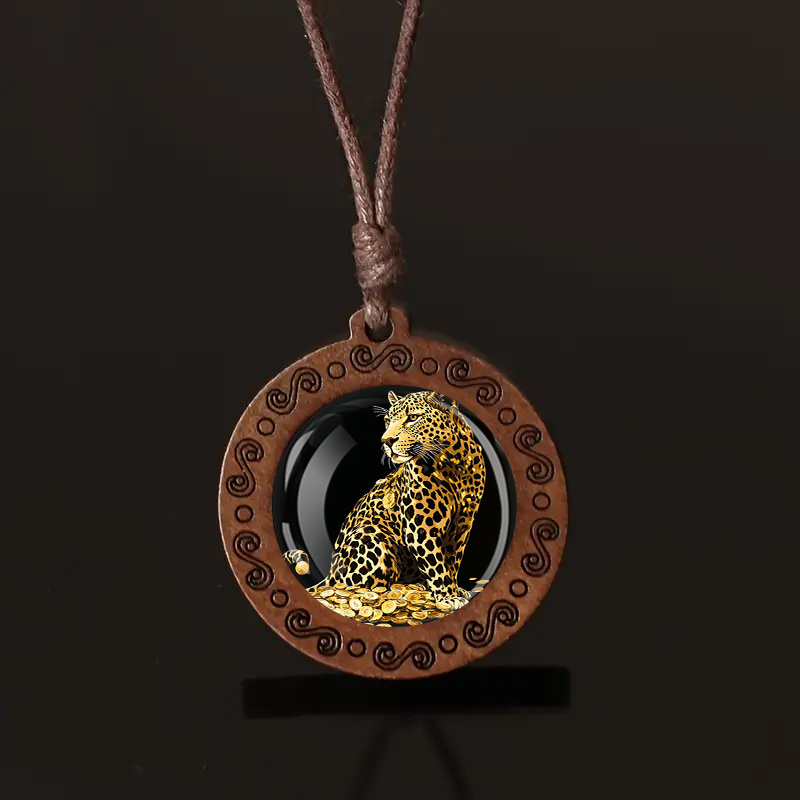 E-shop -Kronen-Leoparden-Design-Holzpendant-Halskette mit verstellbarem Band - Stilvolles Unisex- für den täglichen Gebrauch und Urlaubsgeschenke, für