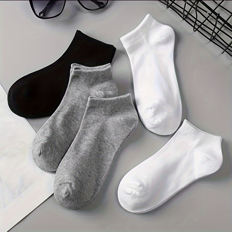 10 Pairs Men's Invisible Seamless Socks - Breathable Moisture-Wicking Comfort, Solid Color Sports & Casual Socks in Black, Grey, White