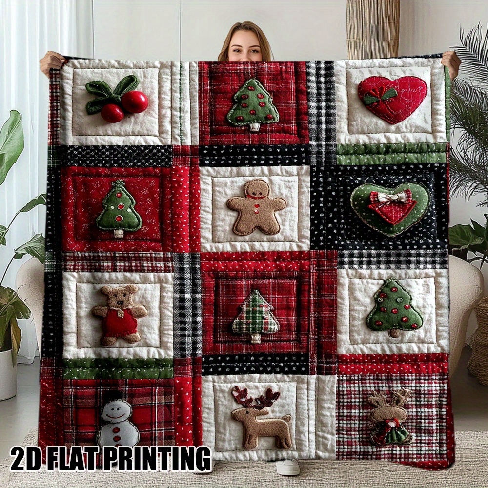 TEMU 2d Flat Comfortable Christmas Velvet Blanket Printed Throw - Soft And Warm, Ideal For Sofa, Bed, Office, And Travel - Perfect Gift For