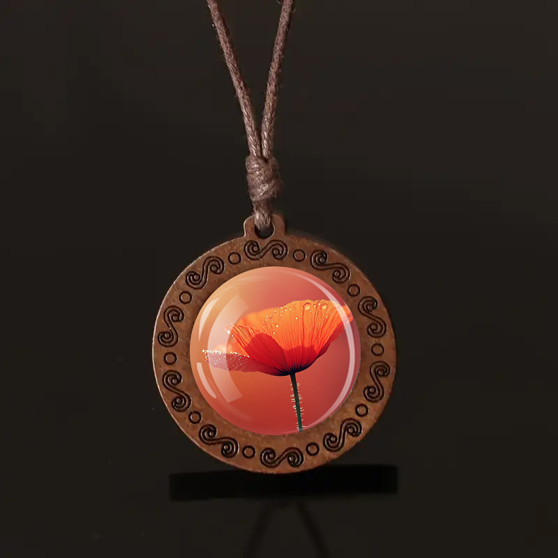 Wooden Pendant Necklace with Water Droplets, Unisex