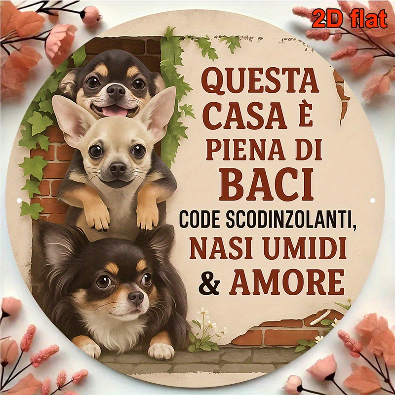 TEMU 2d Flat, 1pc - Vintage Chihuahua Dog Decor With Wall & Green Vines Design, Italian Quote "questa E " - Ideal Gift For Dog Lovers, 2d Flat, Room