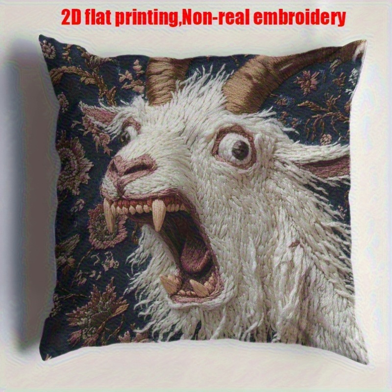 TEMU 2d Flat - A Vintage Goat Design 2d Printed Velvet Pillowcase, 45x45 Cm - Classic And Office Decor, With A Zipper Closure, Hand Wash Only,