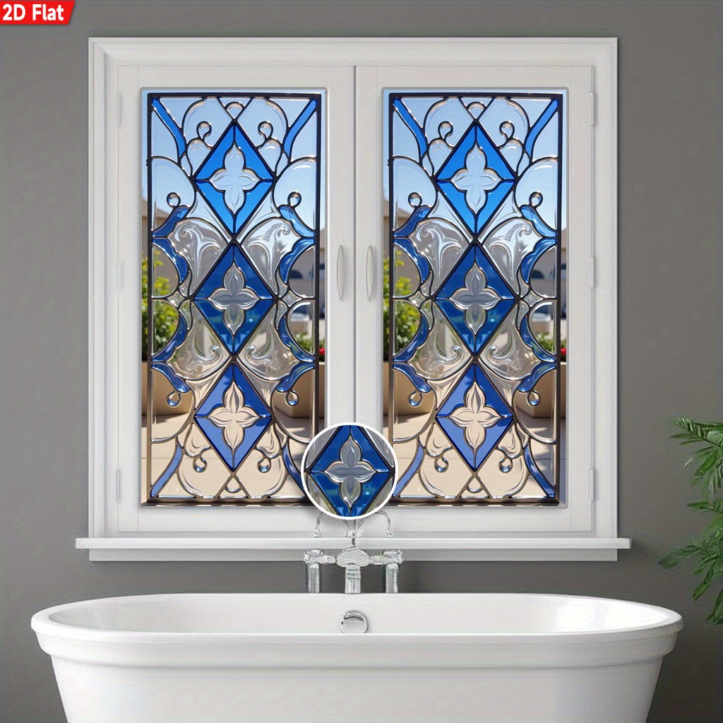 TEMU 2d Flat - 2d Flat - 1pc 2d Flat Blue 2d Window Film Pvc Electrostatic , Detachable And Reusable Privacy Protection, Suitable For Bathroom,