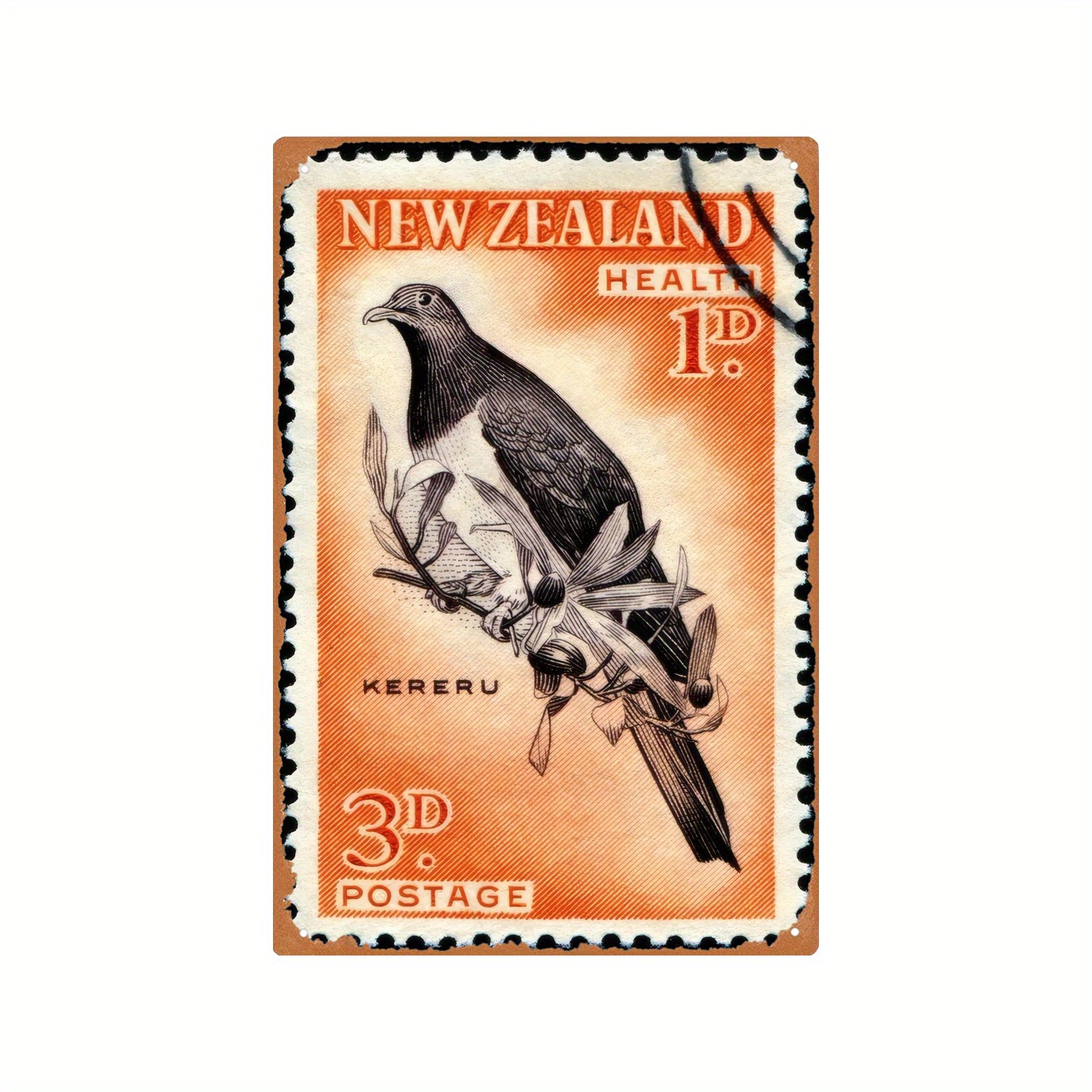 TEMU 1 Vintage New Zealand Bird Stamp Replica - Ruru () Owl Iron Wall Art, 1d/3d Postal Design, Collectible Postal History Decoration & Kiwi Wildlife