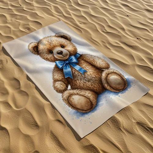 objektbild 1st vattenfärgsstil teddybjörn strandhandduk - ultra- snabbtorkande mikrofiber, hållbar & absorberande, livlig blå design, för strand, pool, yoga, och hemdekoration, strand