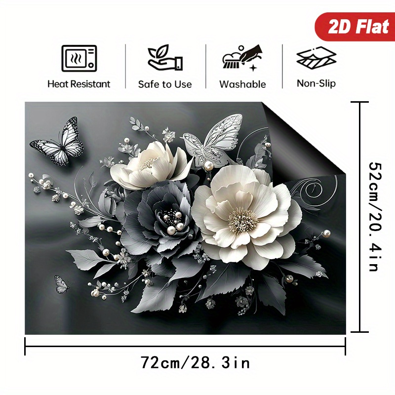 TEMU Cette housse à motif floral 2D, mesurant 72X52 cm, est parfaite pour les cuisinières, les plaques à induction et les plaques de cuisson en