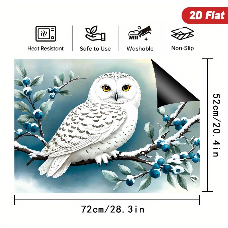 TEMU This 2d Design Of A Snowy Owl Perch Measures 72x52 Cm And Is Ideal For Stoves, Induction Cooktops, And Ceramic . This Multifunctional Cover