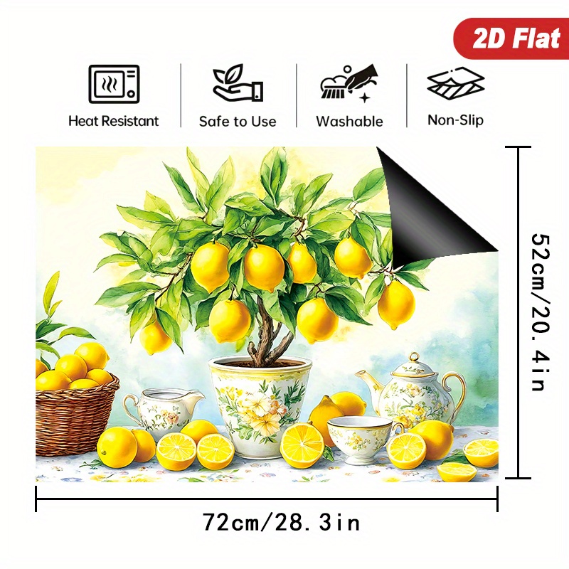 TEMU 1pc Lemon Tree Artwork 2d Measuring 72x52cm, Suitable For Stoves, Induction Cooktops, And Ceramic , This Versatile Cover Prevents Scratches, Is