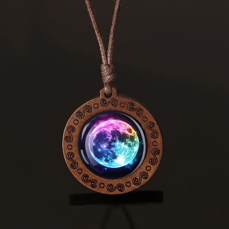 TEMU Collana con Pendente Luna in Legno Neon - Cordoncino Regolabile a e Donne, Pietra di Luna in Legno di per Uso , Feste, Regali, Senza Placcatura