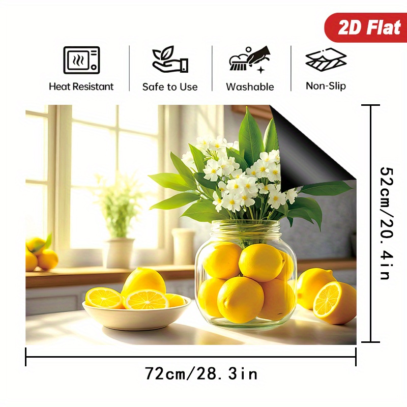 TEMU 1pc Couverture Jaune Vif Citron Motif 2D de 28.3X20.5 pouces, Idéale pour Cuisinières, Plaques à Induction et Planchers Céramiques, Cette