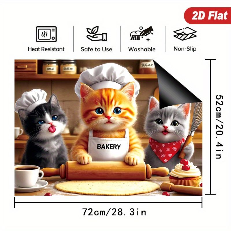 TEMU 1pc Cute Kitten Bakers 2d Measuring 72x52cm, Suitable For Stoves, Induction Cooktops, And Ceramic , This Versatile Cover Prevents Scratches, Is