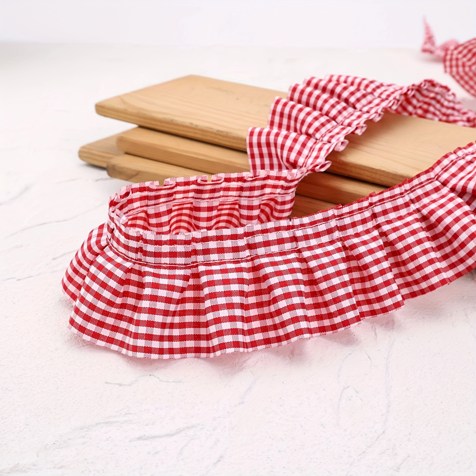 TEMU 2 Meters Long, 4 Cm Wide Vibrant Checkered Pleated Fabric Decorative Checkered Lace Trim Handmade Decorative Material Home Textile Auxiliary