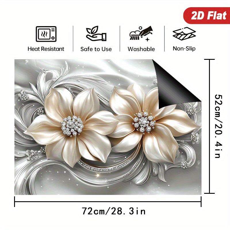 TEMU 1pc Couverture Polyvalente Élégante avec Motif Floral 2D de 72x52cm, Adaptée aux Cuisinières à Induction et Plaques en Céramique, Protège des