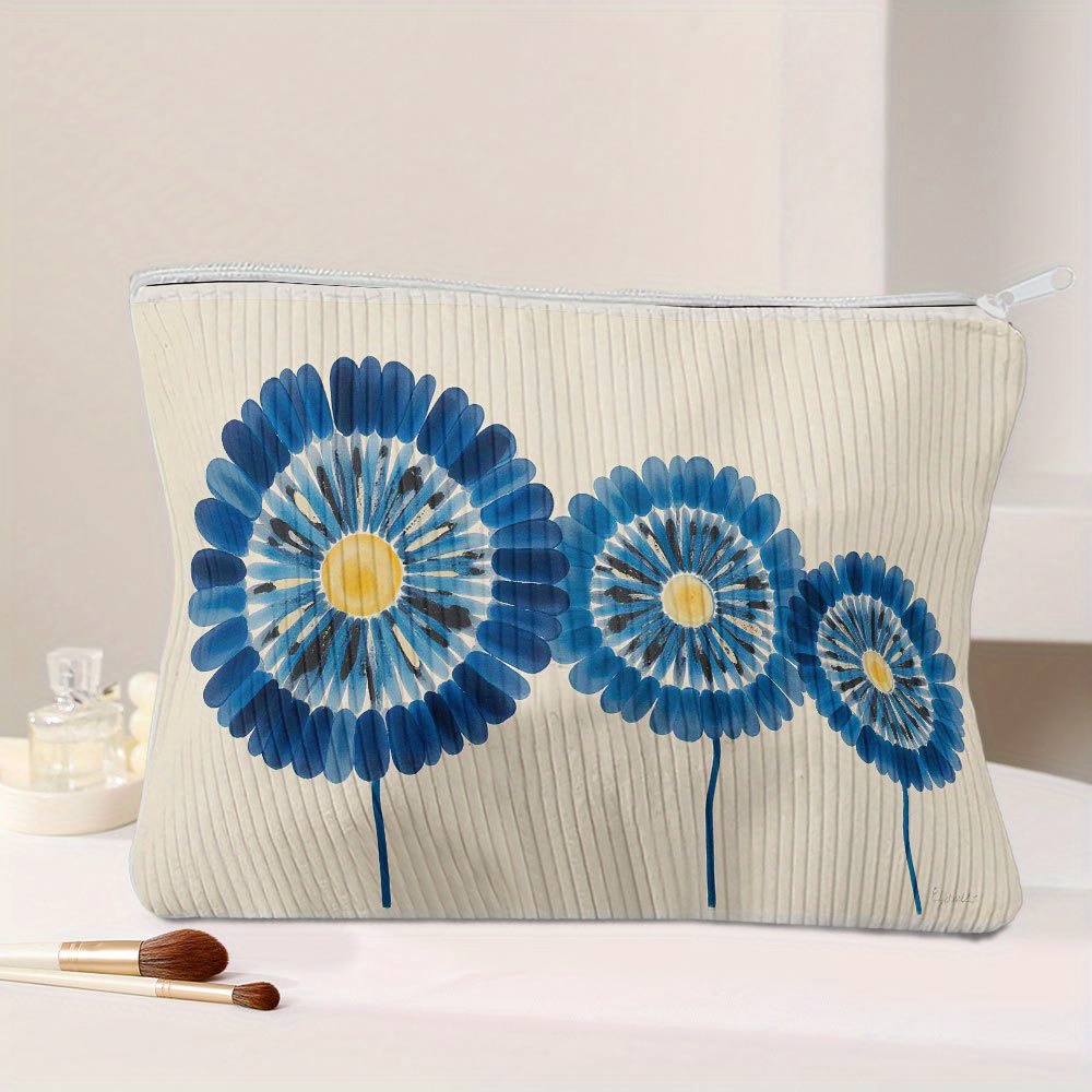 Longzhuo 3er-Set Kulturbeutel Damen - Gesteppt, Blumenmuster, Baumwolle, Reißverschluss, Blau/orchidee