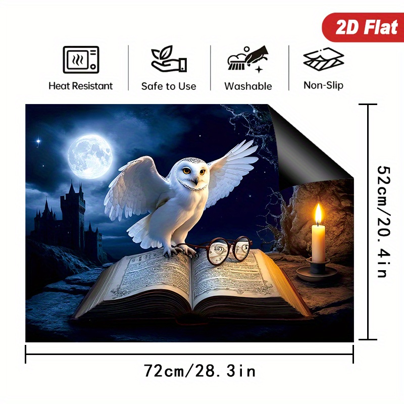 TEMU 1pc Magical Owl Reading 2d Measuring 72x52cm, Suitable For Stoves, Induction Cooktops, And Ceramic , This Versatile Cover Prevents Scratches, Is