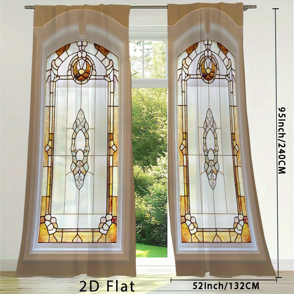TEMU 2pcs, 2d Flat Printing Using Geometric Spring Printed Curtains, Patio Curtains, Window Curtains Blackout, 95 Inch Curtains, Curtains For Door,