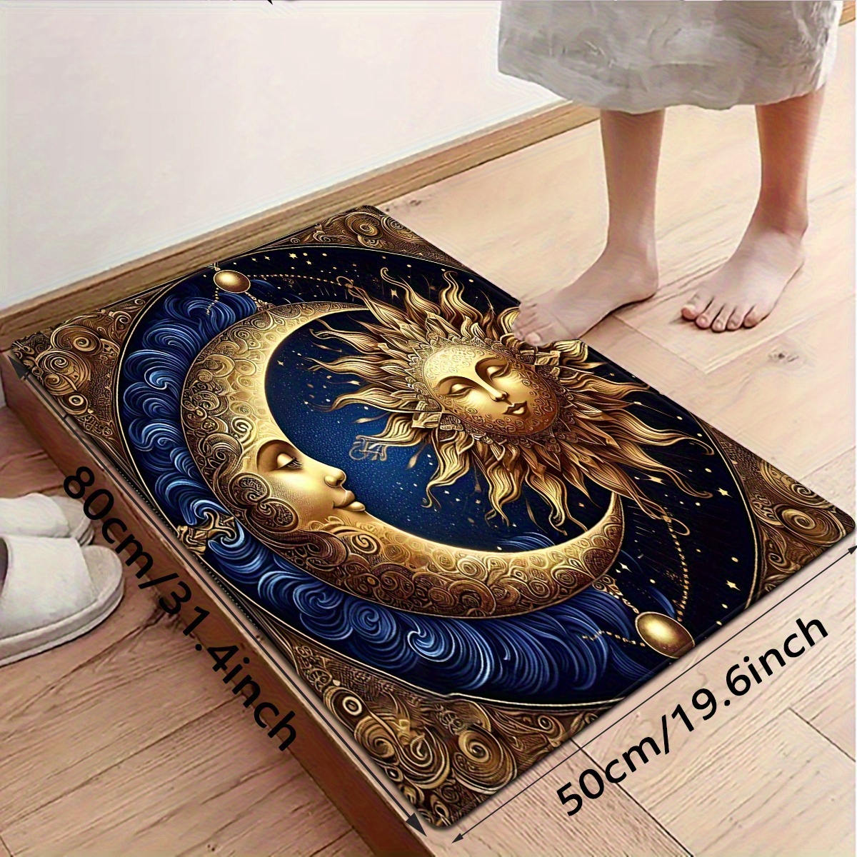 TEMU 1pc Sun And Moon Pattern Square Rug, Suitable For Bedroom And Living Room Decor, + 1cm Thickness + Non-slip Backing + Over 400g Per