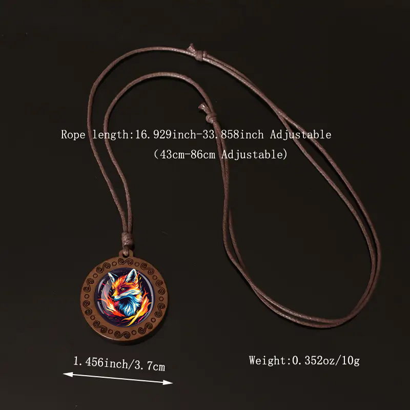 Unisex Flame Shadow Fox Wooden Pendant Necklace