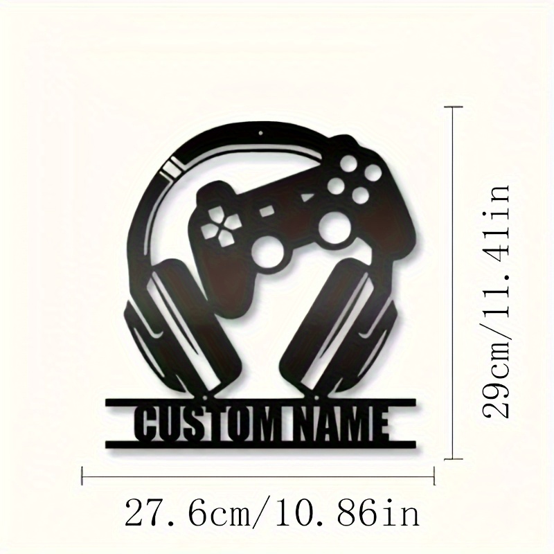 TEMU 1pc Customizable Black Metal Gamer Wall Art - Personalized Game Controller & Headphones Design With Custom Name, Vintage Style Durable Metal