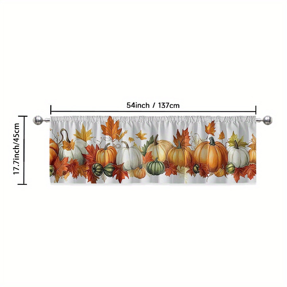 TEMU 1 Stück, 2D Flachdruck Herbst-Ernte Fensterleiste, Kürbis-Muster, 100% Polyester (ohne Stange), Ideal für Küchen-Fenstervorhänge, Kurze