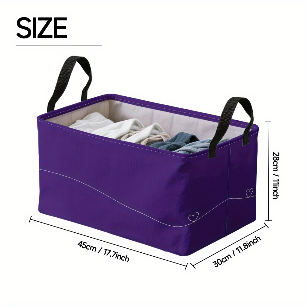 TEMU 1pc Extra Large Purple Storage Basket With Black Handles - Foldable, Durable Oxford Fabric & Metal Frame, Heart For Blankets, Clothes, And