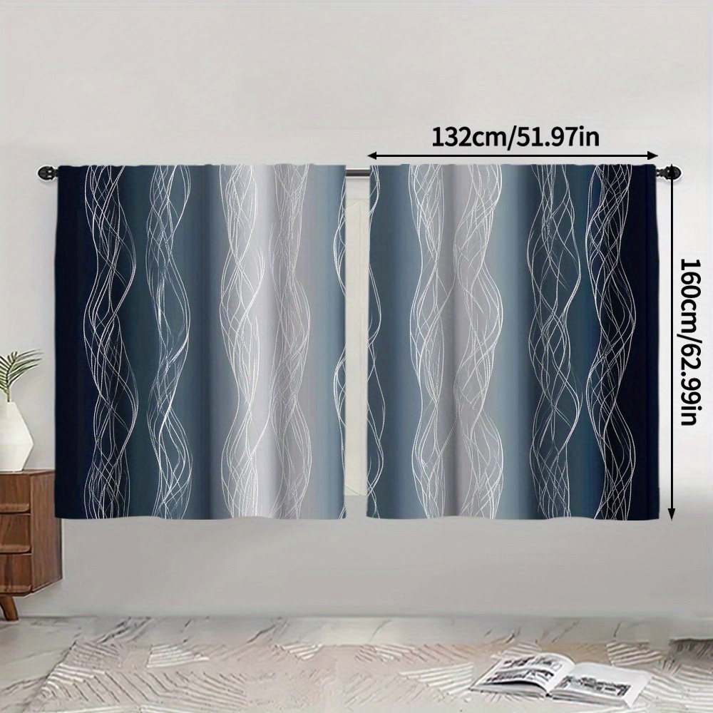 TEMU 2pcs, Navy Blue And White Ombre Gradient 2d Flat Printing Curtains, Polyester, Suitable For Restaurants, Public Places, Living Rooms, Bedrooms,