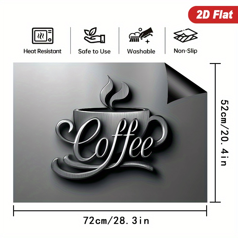 TEMU 1pc 2d Coffee Cup Design Silvery Stove Protection Mat 72×52cm. Suitable For Stovetop, Induction Cooker, And Ceramic Stove To Prevent Scratches.