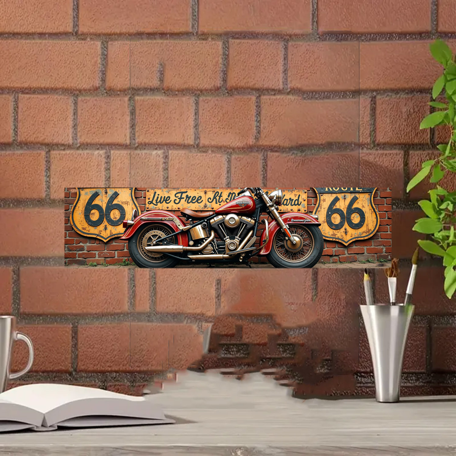 TEMU 2d Flat, 4x18 Inch Vintage Turquoise & Rust Metal Wall Sign - Route 66 Live Free Aluminum Decor For Indoor/outdoor Rustic Home, Garage, Patio -