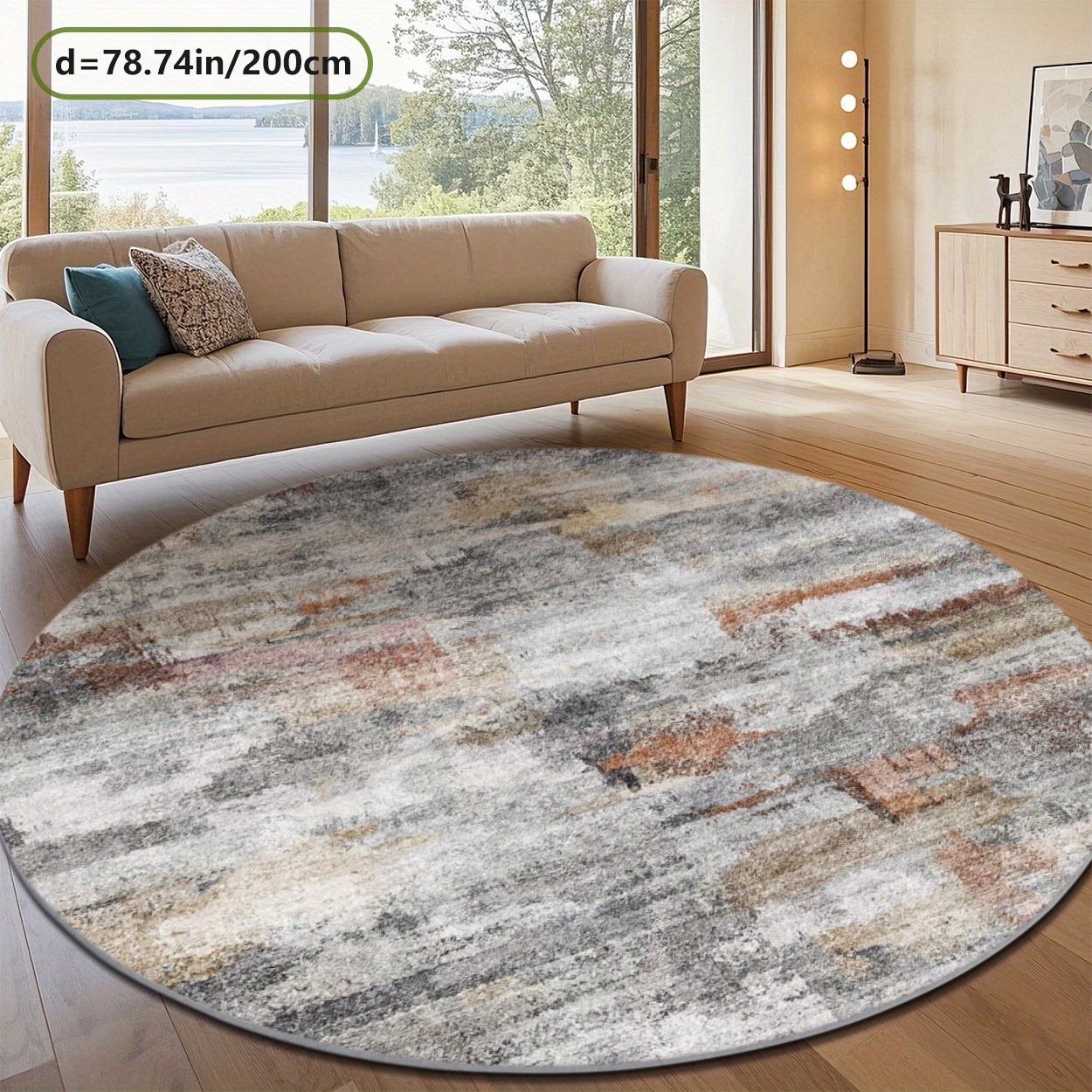 TEMU Zulida Round Area Mat With Artistic Gray Neutral Pattern - Machine Washable Polyester Mat, Multiple Sizes (3.3' To 6.6' Diameter) For Living